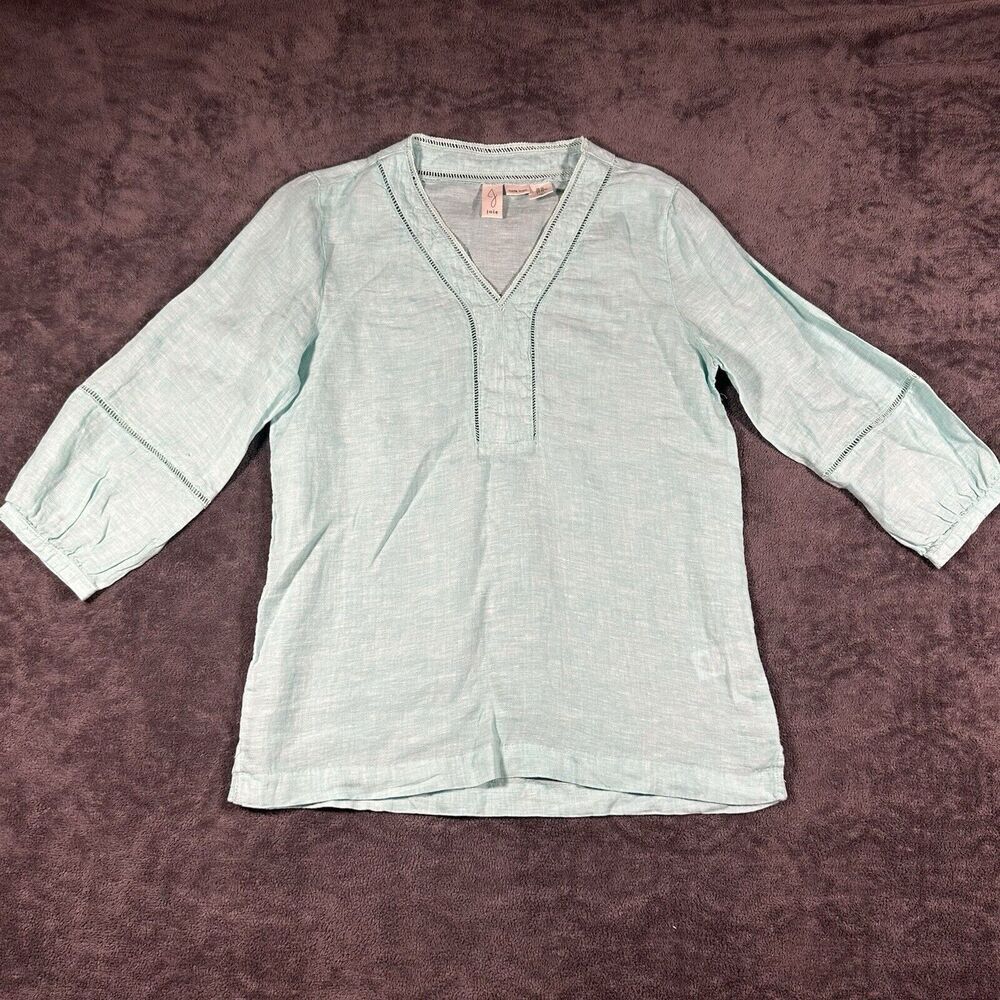 Joie XS Tunic Blue 100% LINEN Tunic Top Blouse Pullover Embroidered Boho